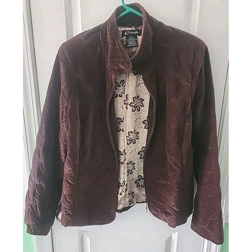 E Studio Womens Ladies Brown Winter Jacket Short Coat Size Large Zip Up
